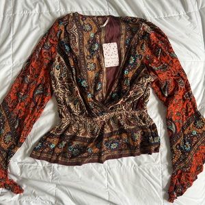 NWT Free People Red Combo Blouse Size XS
